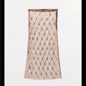 Zara Beige and Brown Embroidered Pencil Skirt